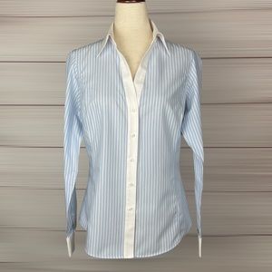 Brooks Brothers 346 Cotton Fitted Button Front Striped Blue White Shirt …
